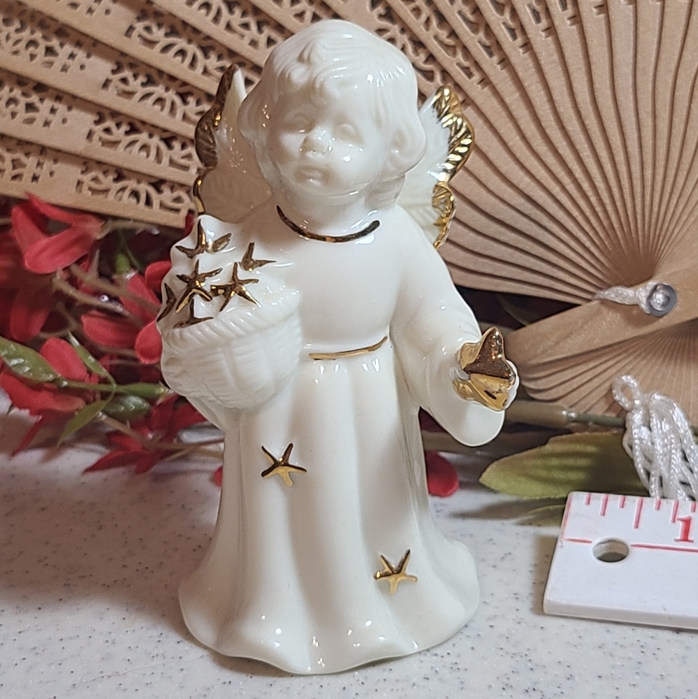 Ceramic Angel Figurine dinner bell dated 2001 with Gold Accents